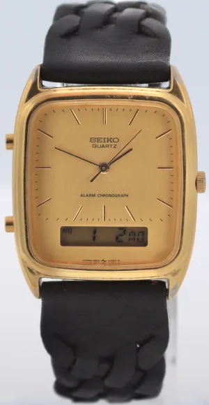 Vintage Seiko H601-5430 Ana-Digi Men's Quartz LCD Wristwatch Japan Gold Tone