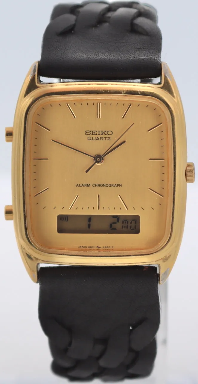 Vintage Seiko H601-5430 Ana-Digi Men's Quartz LCD Wristwatch Japan Gold Tone