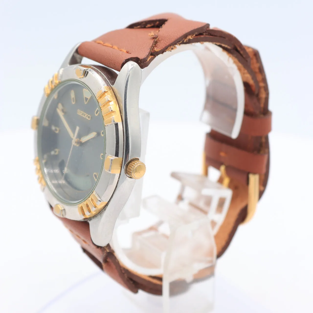 Vintage Seiko H801-7028 Ana-Digi Men's Quartz LCD Wristwatch Japan Gold Tone