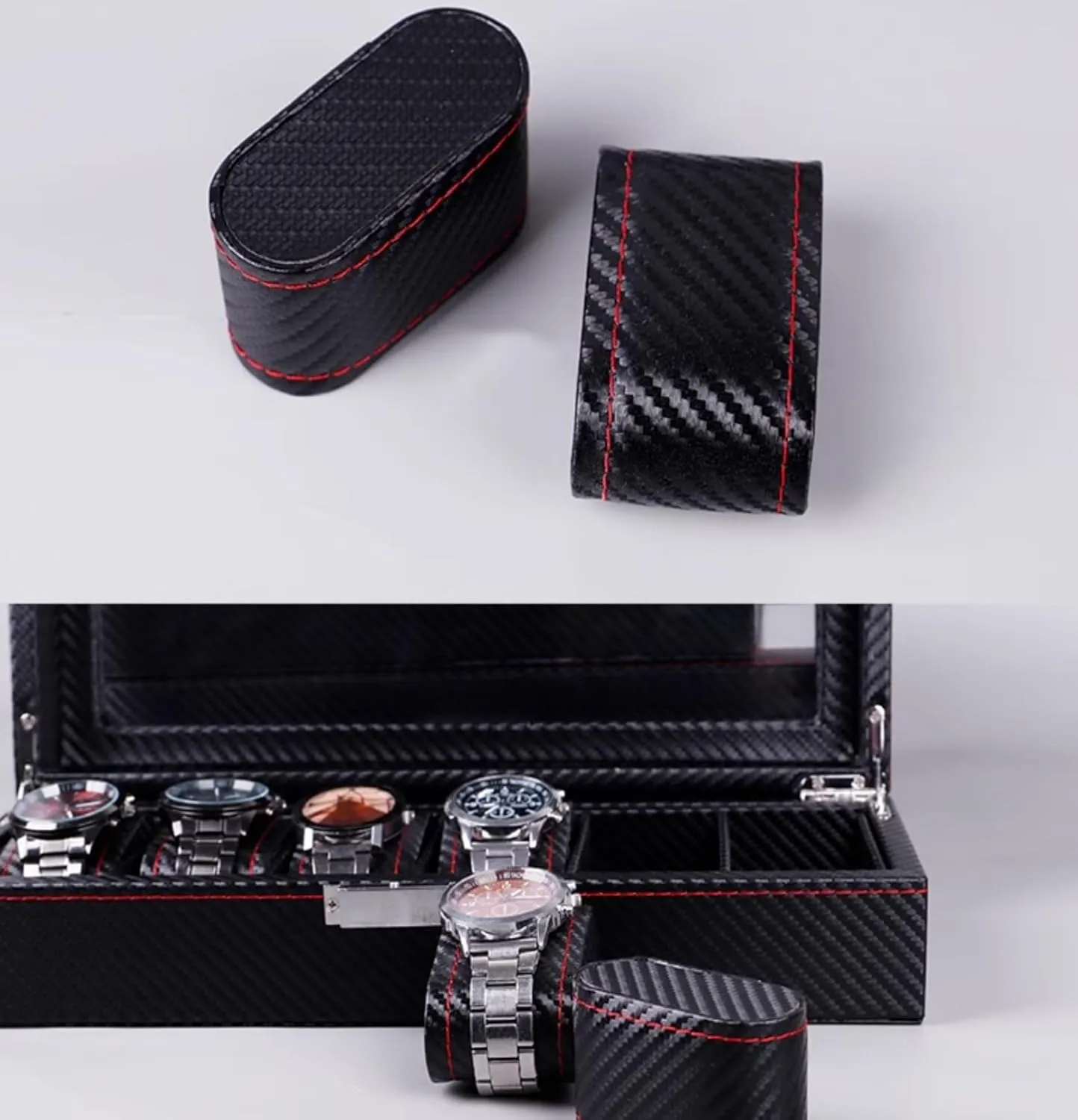 vocational sprawl graphite eager yew fidelity Men Women(10 Slots) Carbon Fiber Leather Watch Box Watch Case With Transparent Glass Top,Watch Display Watch Organizer For 