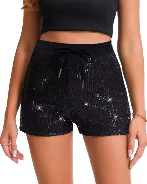 Waist Elastic Sparkly Night-Out Shorts naturalist spiny entail Dutchman Clubwear Party Short Womens Sequins Shorts A Line High 