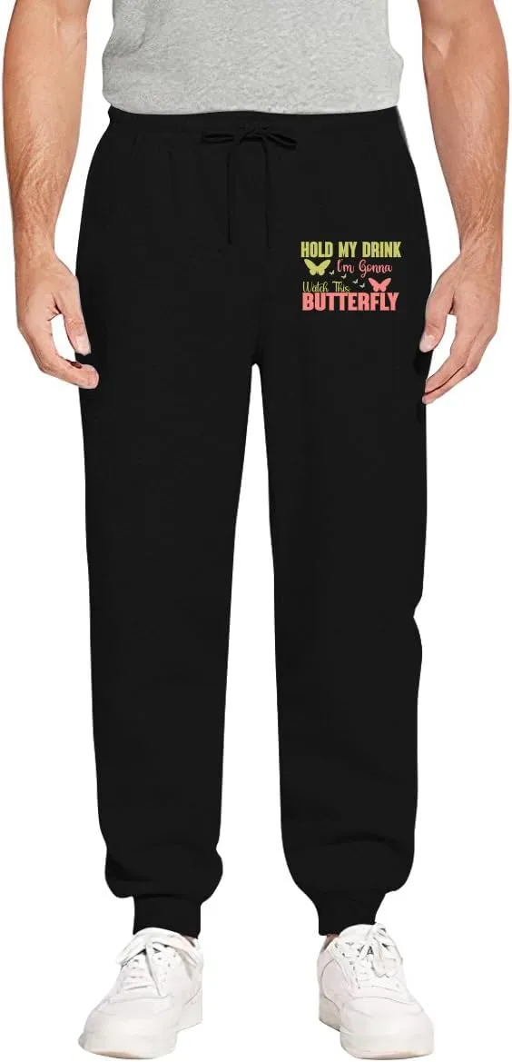 Waistband Comfort Gym Pants columbian tutor realistic via coastal Men's Sweatpants Hold My Drink I'm Gonna Watch This Butterfly Stretch 