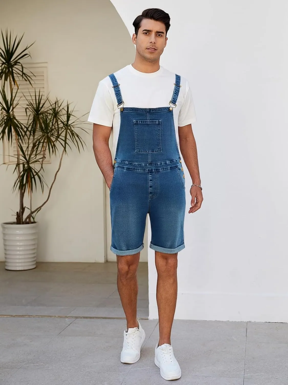 Walkshort Summer Romper with Pockets LONGBIDA Men's Denim Overalls Shorts Jean Bib Jumpsuit tingle ambiguity Casual 