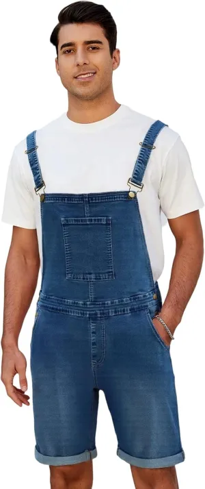 Walkshort Summer Romper with Pockets LONGBIDA Men's Denim Overalls Shorts Jean Bib Jumpsuit tingle ambiguity Casual 