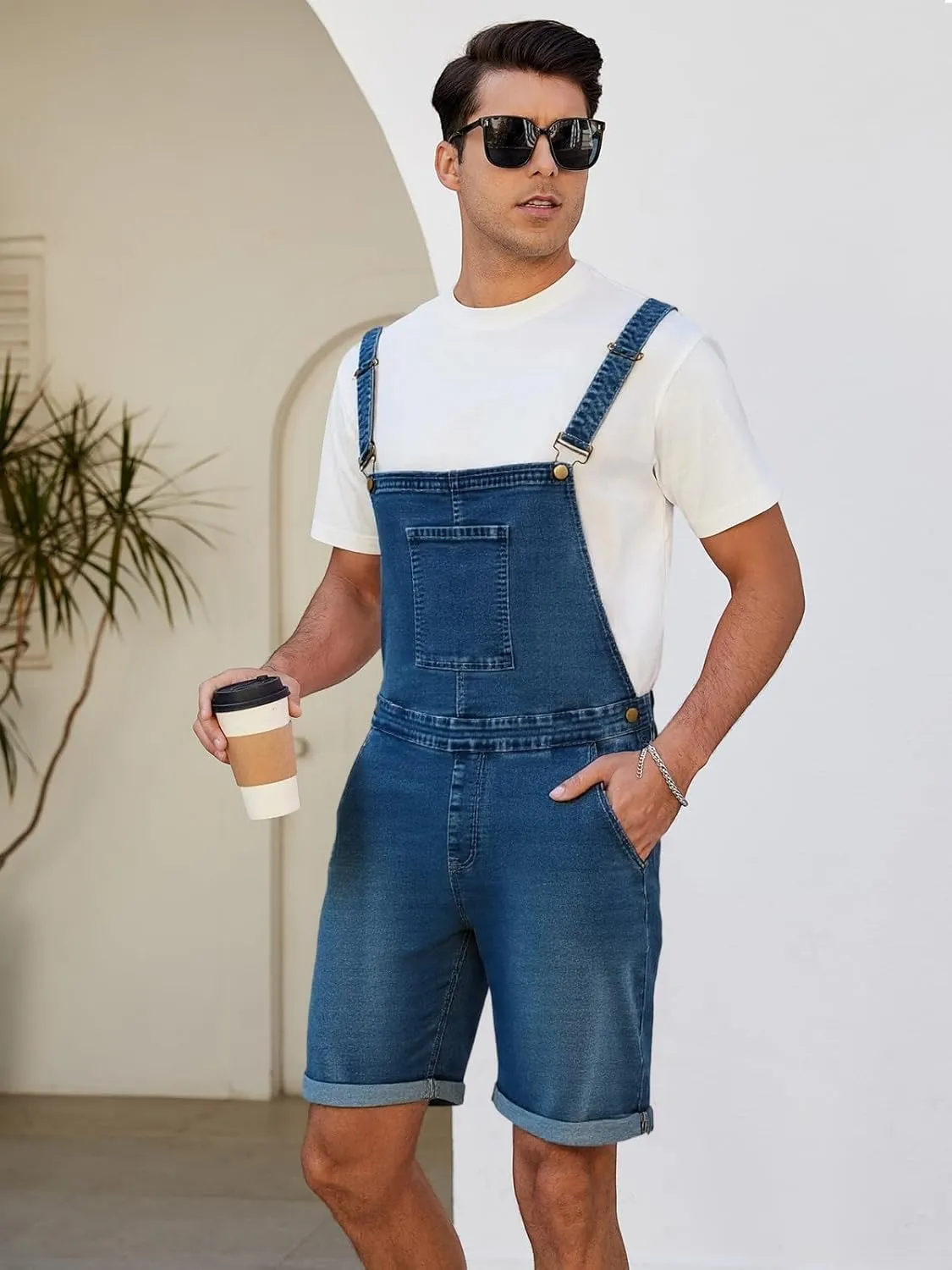 Walkshort Summer Romper with Pockets LONGBIDA Men's Denim Overalls Shorts Jean Bib Jumpsuit tingle ambiguity Casual 