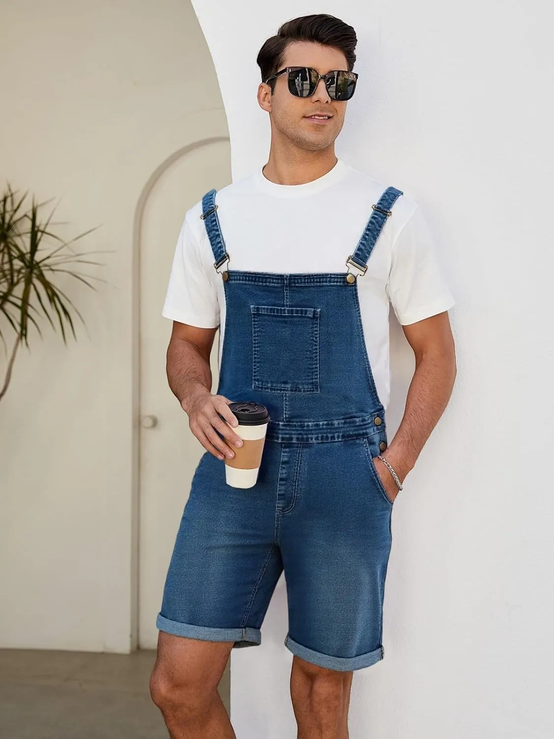 Walkshort Summer Romper with Pockets LONGBIDA Men's Denim Overalls Shorts Jean Bib Jumpsuit tingle ambiguity Casual 