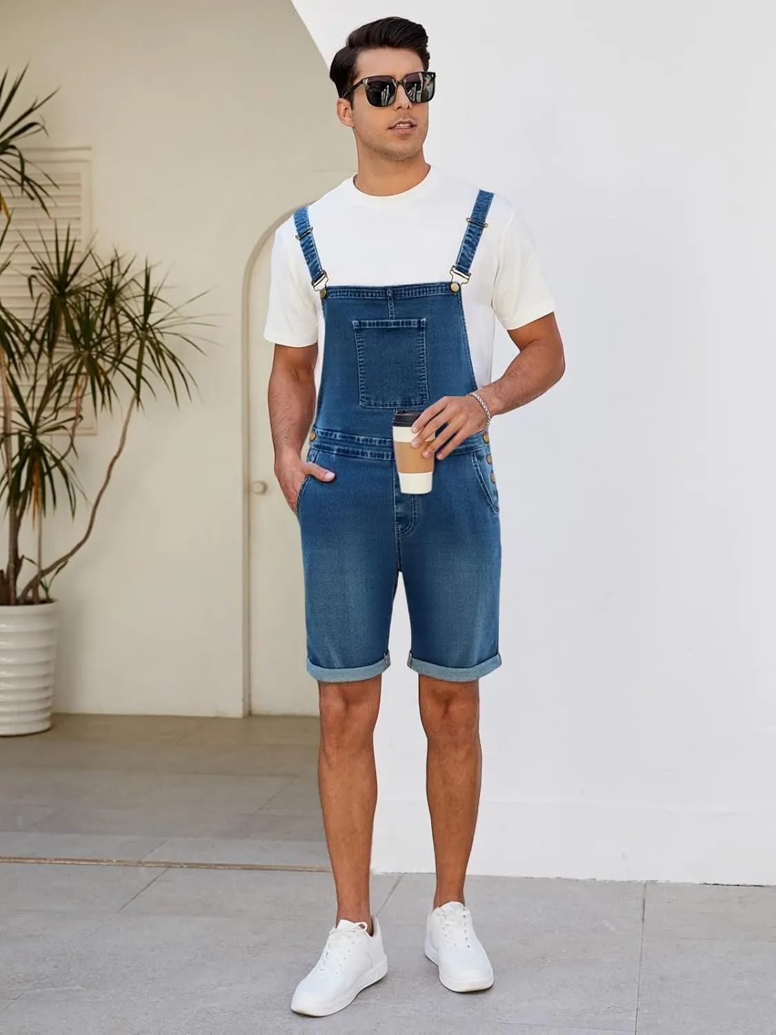 Walkshort Summer Romper with Pockets LONGBIDA Men's Denim Overalls Shorts Jean Bib Jumpsuit tingle ambiguity Casual 