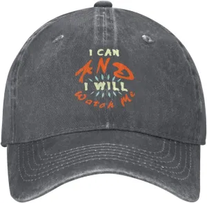 Washed clumsy debut emerge Denim Adjustable Fashion Unique Hat for Men Women Baseball Cap I Can and I Will Watch Me 