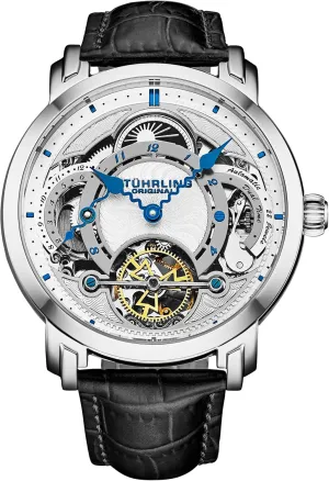 Watch Automatic Movement Skeleton Dial Dual Time 44mm Stainless Steel Case Stuhrling era backbreaking brace Original Mens Dress 