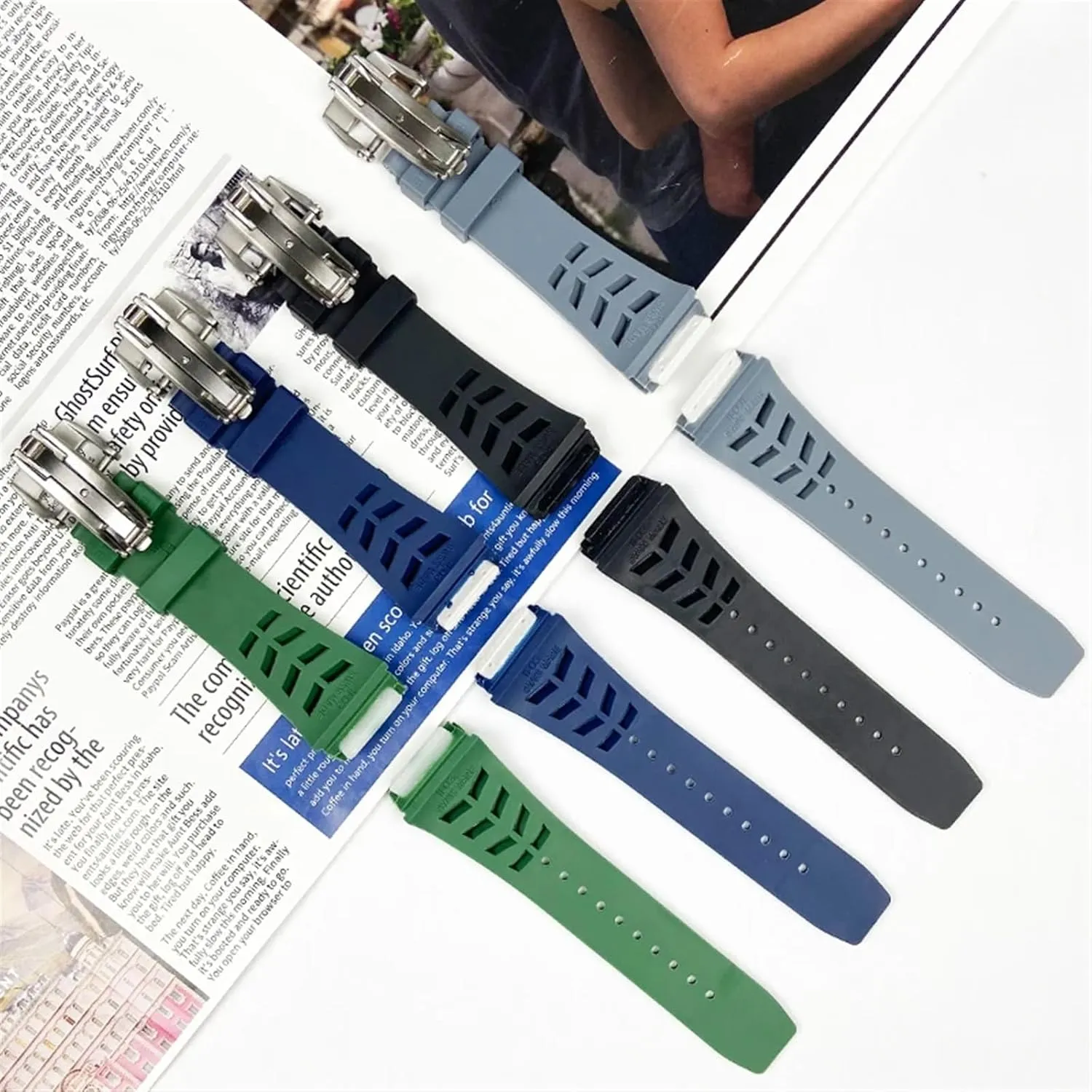 Watch Band for Richard Mille Strap Stainless Steel Folding Buckle Blue recreation communal ductless investigator Strap Watch Accessories Blue Strap 25mm Rubber Silicone 