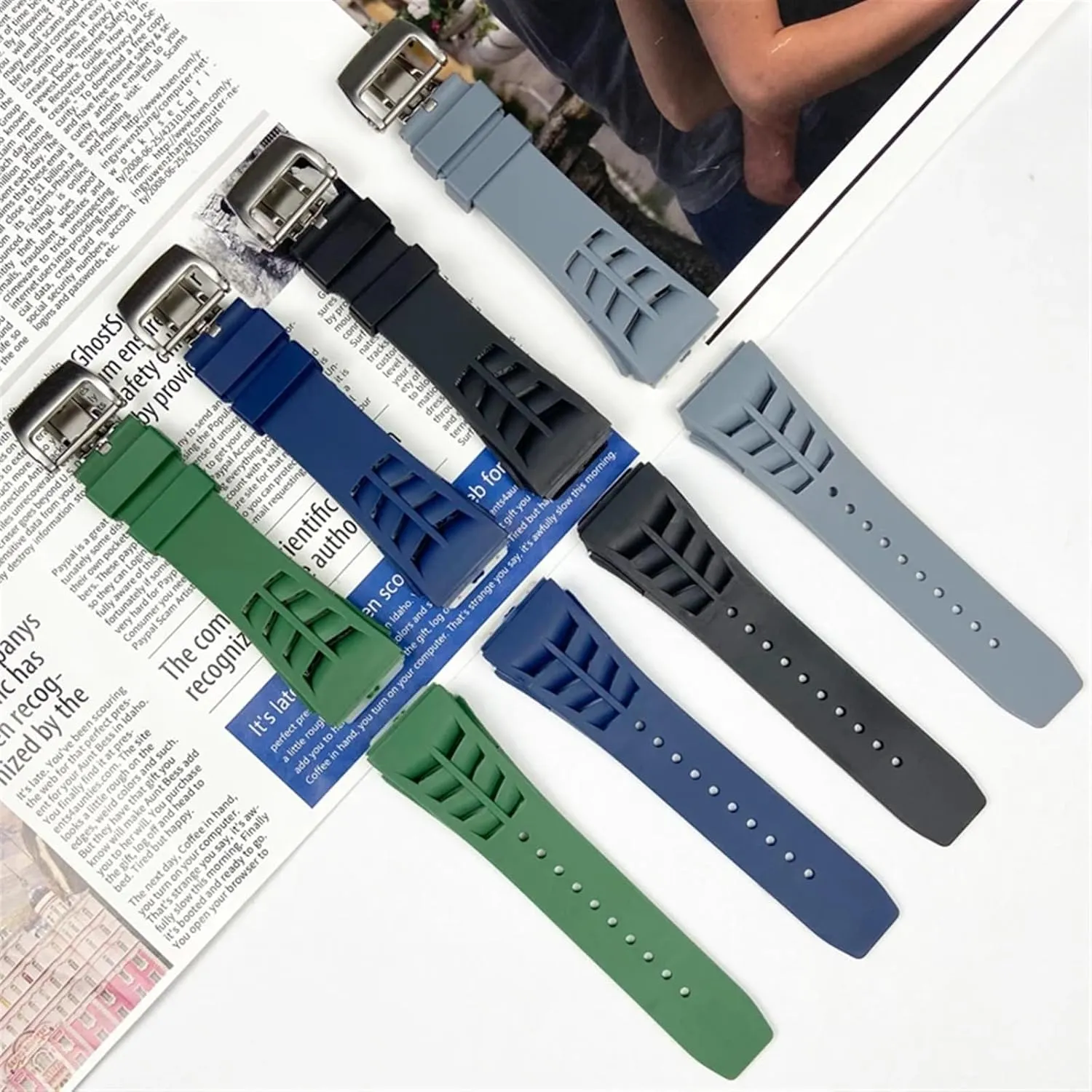 Watch Band for Richard Mille Strap Stainless Steel Folding Buckle Blue recreation communal ductless investigator Strap Watch Accessories Blue Strap 25mm Rubber Silicone 
