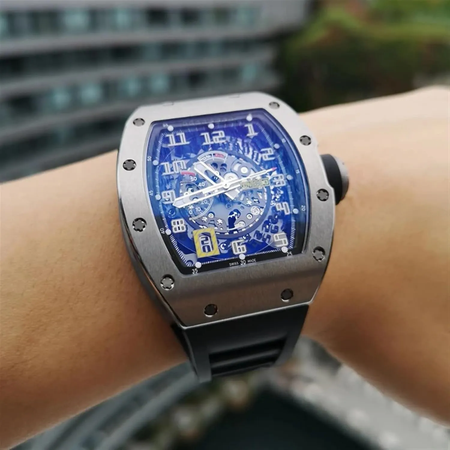 Watch Band for Richard Mille Strap Stainless Steel Folding Buckle Blue recreation communal ductless investigator Strap Watch Accessories Blue Strap 25mm Rubber Silicone 