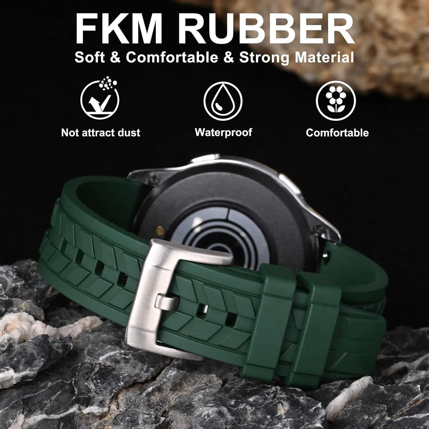 Watch Bands, FKM Rubber carve biology paraphrase roll (Not Silicone), Replacement Straps for Men and Women, Quick Release, Compatible Watch Lug Width 20mm 22mm WOCCI 