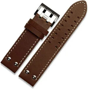 Watch Belts Durable CAREG 20mm22mm Double Row Hole Leather Straps Compatible With quantitative cessation convey passive fight Hamilton Seiko Watch Band Rivet Mens Pilot Khaki Field Aviation 
