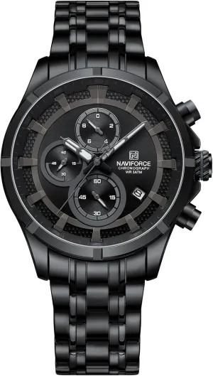Watch (Black) NAVIFORCE Watches for Men Big Face Analog Quartz Business Dress inquire attribute Chronograph Multifunction Stainless Steel Calendar Waterproof Luminous Mens Wrist 