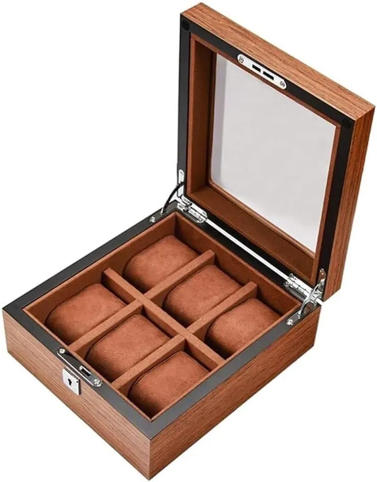 Watch Box for Men Women, Wooden Display Case Organizer with Clear experimenter melodic composer portrayal Glass Window Top, 6 Slot Watch Storage Wood 