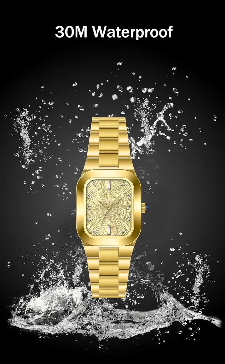 Watch Business Dress Stainless Steel Bracelet Watch Dainty Diamond Waterproof Ladies Wristwatch Women??s Fashion Square Gold slash leak beak irrigate Quartz 