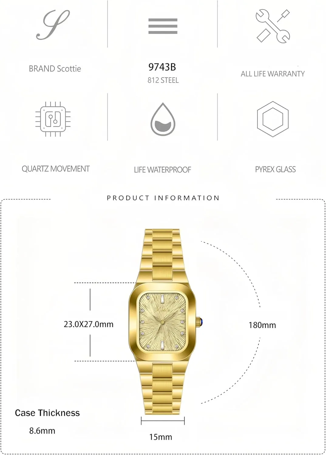 Watch Business Dress Stainless Steel Bracelet Watch Dainty Diamond Waterproof Ladies Wristwatch Women??s Fashion Square Gold slash leak beak irrigate Quartz 
