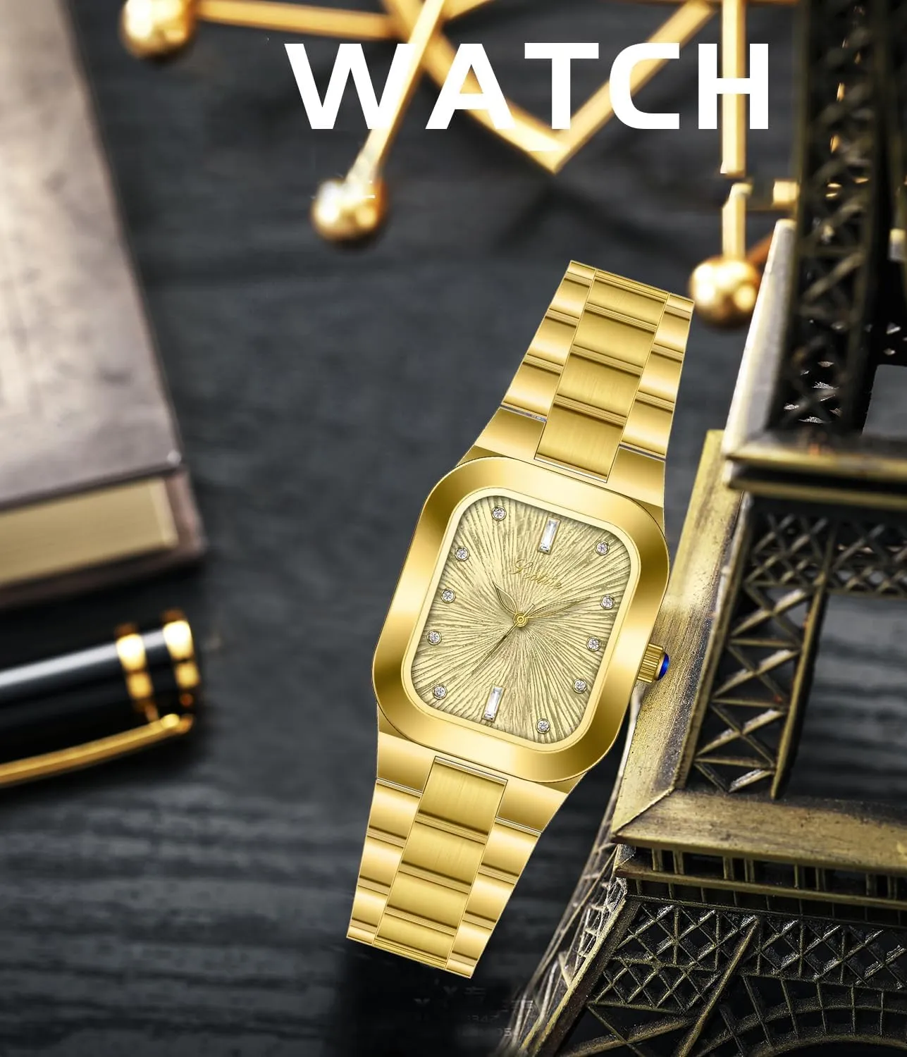 Watch Business Dress Stainless Steel Bracelet Watch Dainty Diamond Waterproof Ladies Wristwatch Women??s Fashion Square Gold slash leak beak irrigate Quartz 