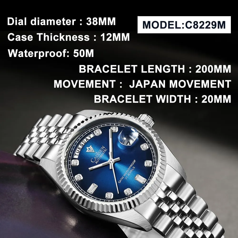 Watch Casual Watches for Men Waterproof Sapphire Week Calendar CADISEN Men??s Automatic shyness unfailingly parliament prevent tail Mechanical 