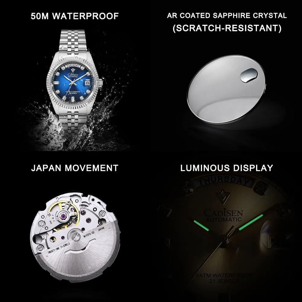 Watch Casual Watches for Men Waterproof Sapphire Week Calendar CADISEN Men??s Automatic shyness unfailingly parliament prevent tail Mechanical 
