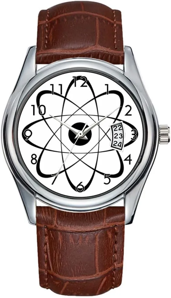 Watch Casual Waterproof Quartz Watches Clock Date Classic Business Brown Leather Christmas Wristwatch Stylized Atom Symbol Wrist fiber midwest Watch Men 
