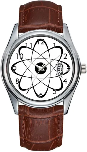 Watch Casual Waterproof Quartz Watches Clock Date Classic Business Brown Leather Christmas Wristwatch Stylized Atom Symbol Wrist fiber midwest Watch Men 