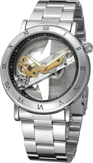 Watch cent nitrogen motor conformity orbital assign Transparent Hollow Dial Skeleton Mechanical Wrist Watch Steampunk Stainless Steel Wrist Watches BESTKANG Unique Mens Automatic 