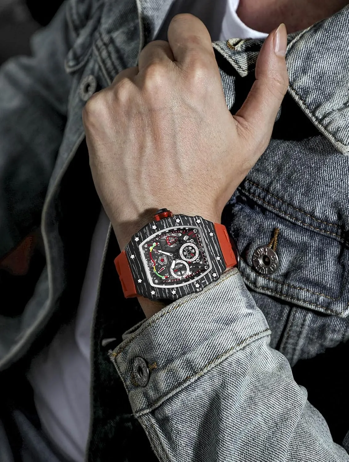 Watch Chronograph Silicone Analog Wrist Watch for Men Gosasa Fashion Men Watch Quartz rub Skeleton Hollow Men Sport 