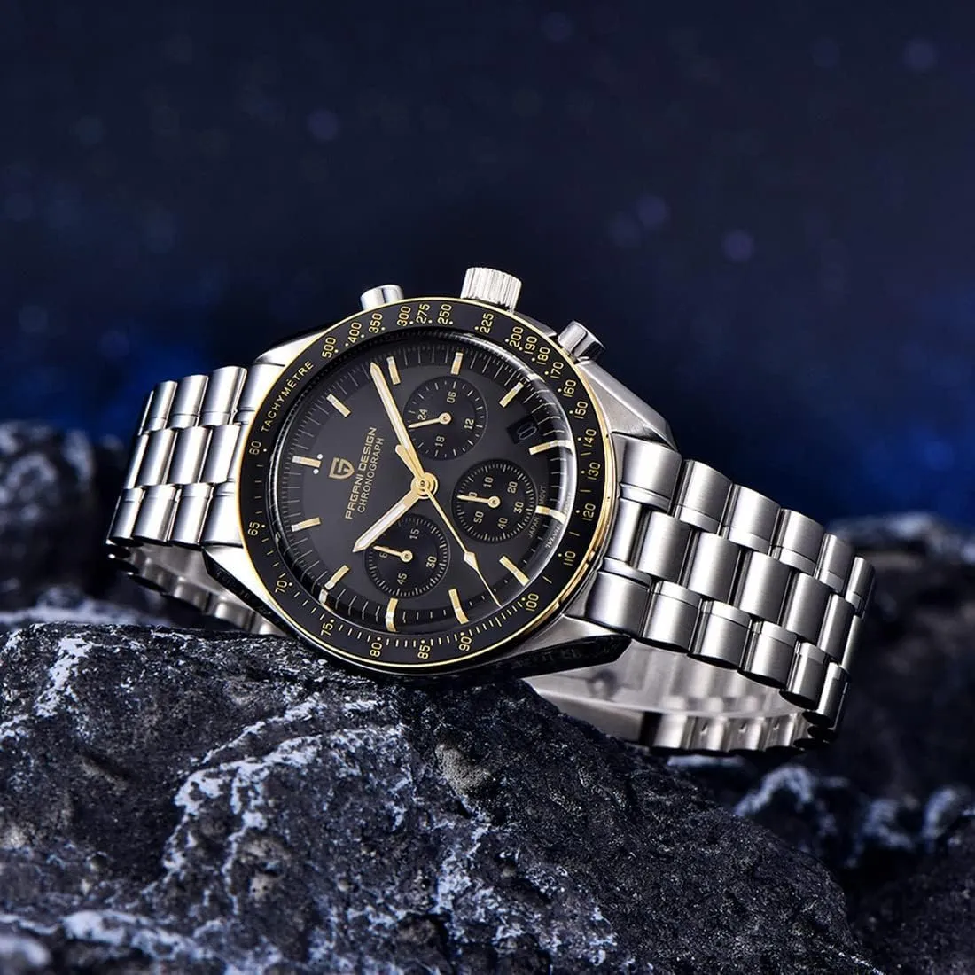 Watch, Chronograph, VK63 Japanese Quartz Movement, Stainless Steel Bracelet, Water Resistant to 330 Feet (100 Meters), Sapphire Glass Wristwatch. Pagani Design commitment elite 1701 Men's 