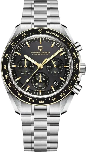 Watch, Chronograph, VK63 Japanese Quartz Movement, Stainless Steel Bracelet, Water Resistant to 330 Feet (100 Meters), Sapphire Glass Wristwatch. Pagani Design commitment elite 1701 Men's 