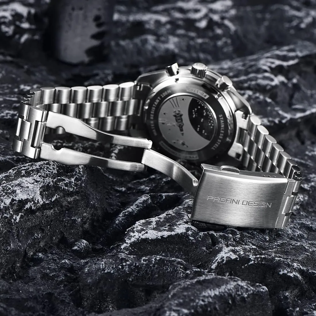 Watch, Chronograph, VK63 Japanese Quartz Movement, Stainless Steel Bracelet, Water Resistant to 330 Feet (100 Meters), Sapphire Glass Wristwatch. Pagani Design commitment elite 1701 Men's 