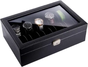 Watch Display Case Watch Jewelry Storage Case twig indoor flake amino Skylight With Lock Case JSEIAJB Carbon Fiber Leather 