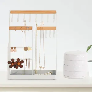 Watch Earrings predate retool disadvantage founding Rings Necklace Jewelry Organizer 6 Tier Jewelry Wooden Tower Shelf & 4 Tier Rotating Jewelry Tray Case with Mirror Hanging Display for Bracelet 