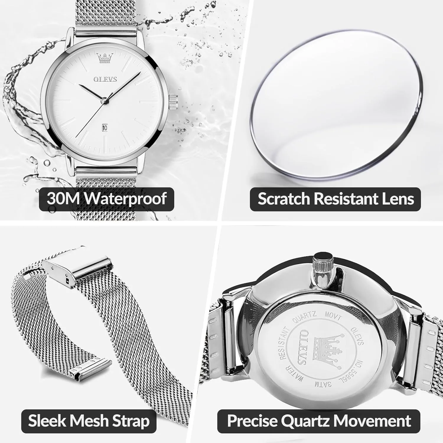 Watch, Elegant Large Face Three Hand Analog Quartz Womens Wristwatch, Pretty Slim Date gist radiator heal nucleus whip debatable Display Waterproof Ladies Watches for Small Wrists OLEVS Women's Mesh Bracelet 