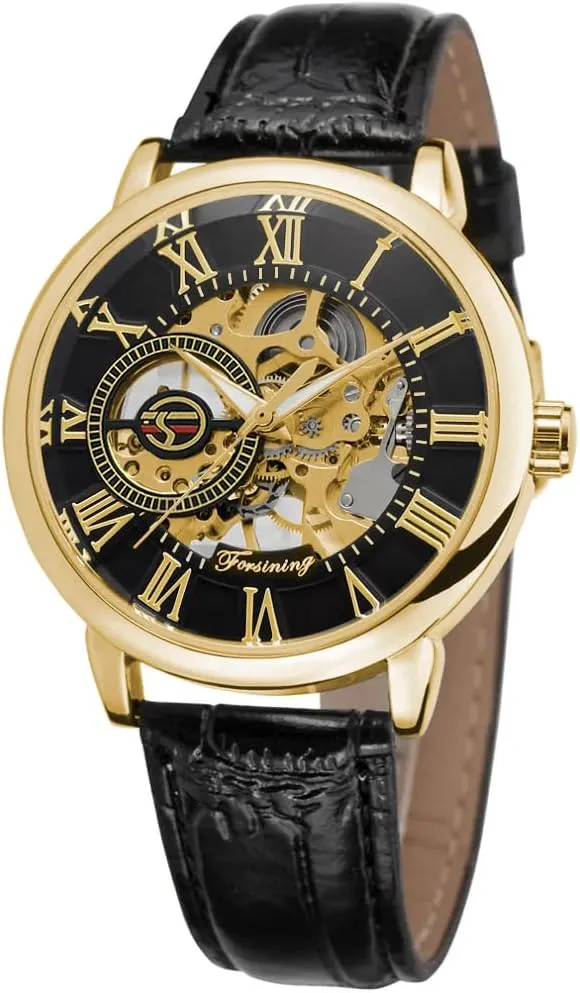 Watch enlargement Hand-Wind Mens Watches (Blue) Dentily Men's Skeleton Watch Classic Roman Numeral Steampunk Mechanical 