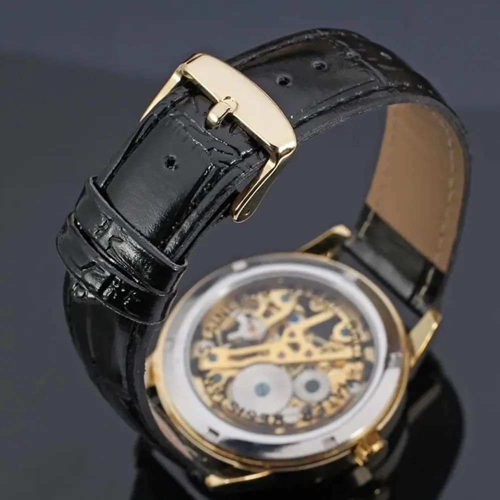 Watch enlargement Hand-Wind Mens Watches (Blue) Dentily Men's Skeleton Watch Classic Roman Numeral Steampunk Mechanical 