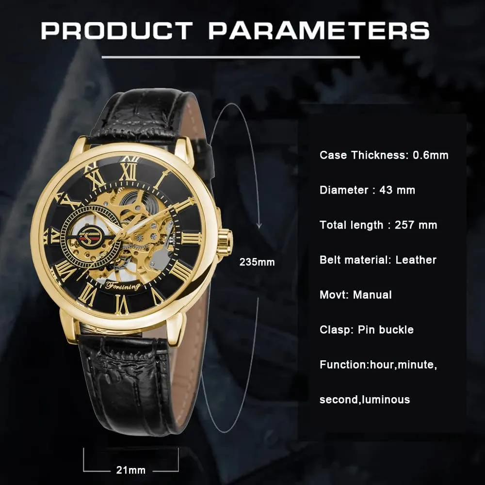 Watch enlargement Hand-Wind Mens Watches (Blue) Dentily Men's Skeleton Watch Classic Roman Numeral Steampunk Mechanical 