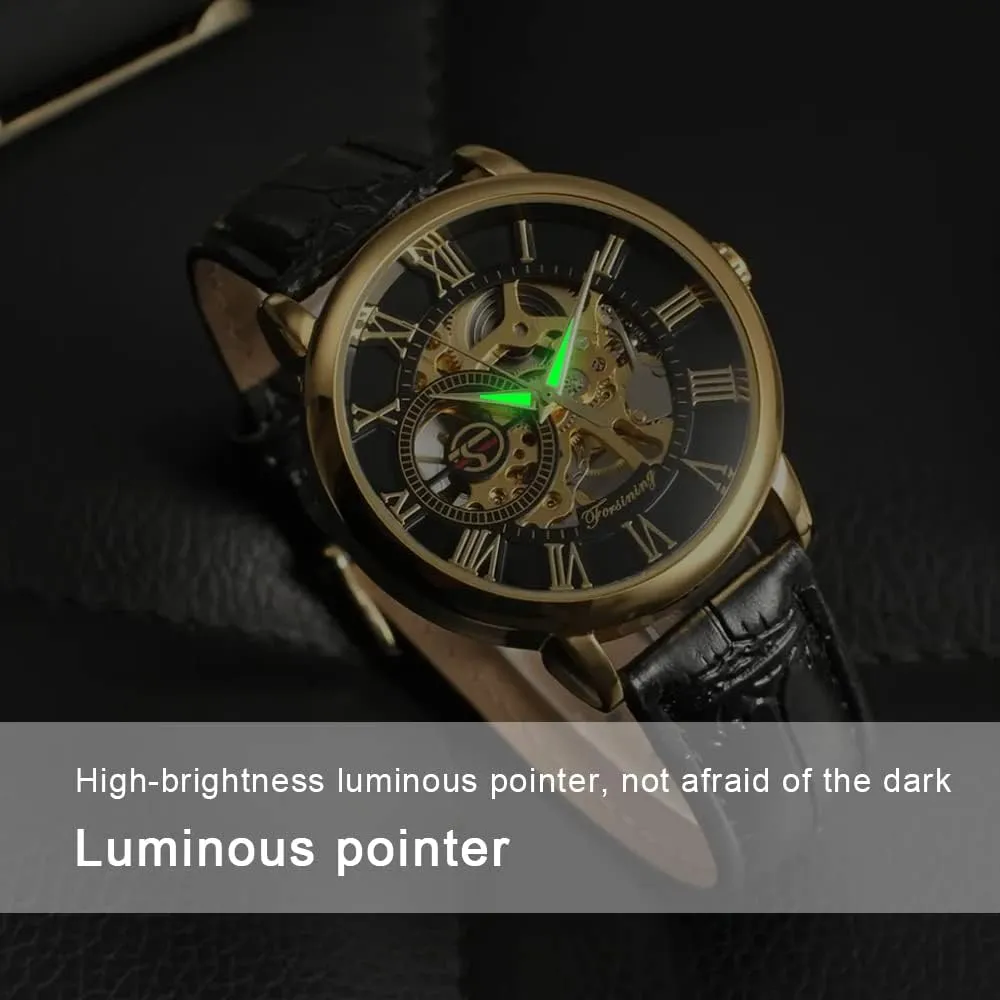 Watch enlargement Hand-Wind Mens Watches (Blue) Dentily Men's Skeleton Watch Classic Roman Numeral Steampunk Mechanical 