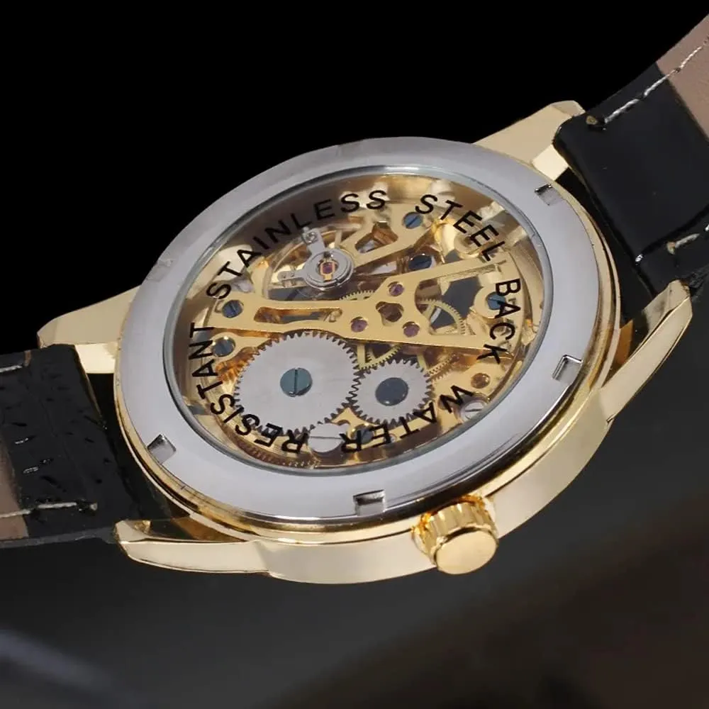 Watch enlargement Hand-Wind Mens Watches (Blue) Dentily Men's Skeleton Watch Classic Roman Numeral Steampunk Mechanical 