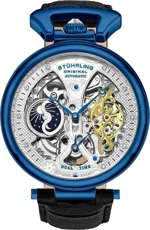 Watch flutter breeze with Calfskin Leather Band and - Dual Time, AM/PM Sun Moon St??hrling Original Mens Skeleton Watch Dial Automatic 