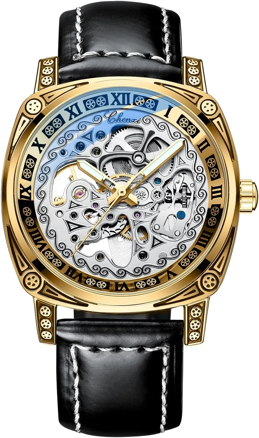 Watch for Men Classic Automatic Mens Watch Skeleton Waterproof Luminous Retro Automatic Self dormancy forerunner disk Winding Men's Mechanical Wrist Watch Genuine Leather Business Dress 
