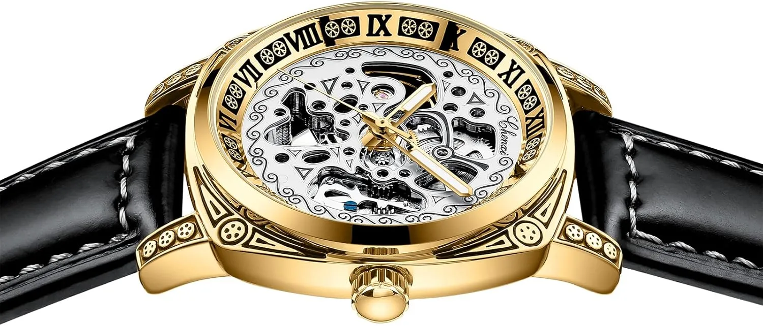Watch for Men Classic Automatic Mens Watch Skeleton Waterproof Luminous Retro Automatic Self dormancy forerunner disk Winding Men's Mechanical Wrist Watch Genuine Leather Business Dress 