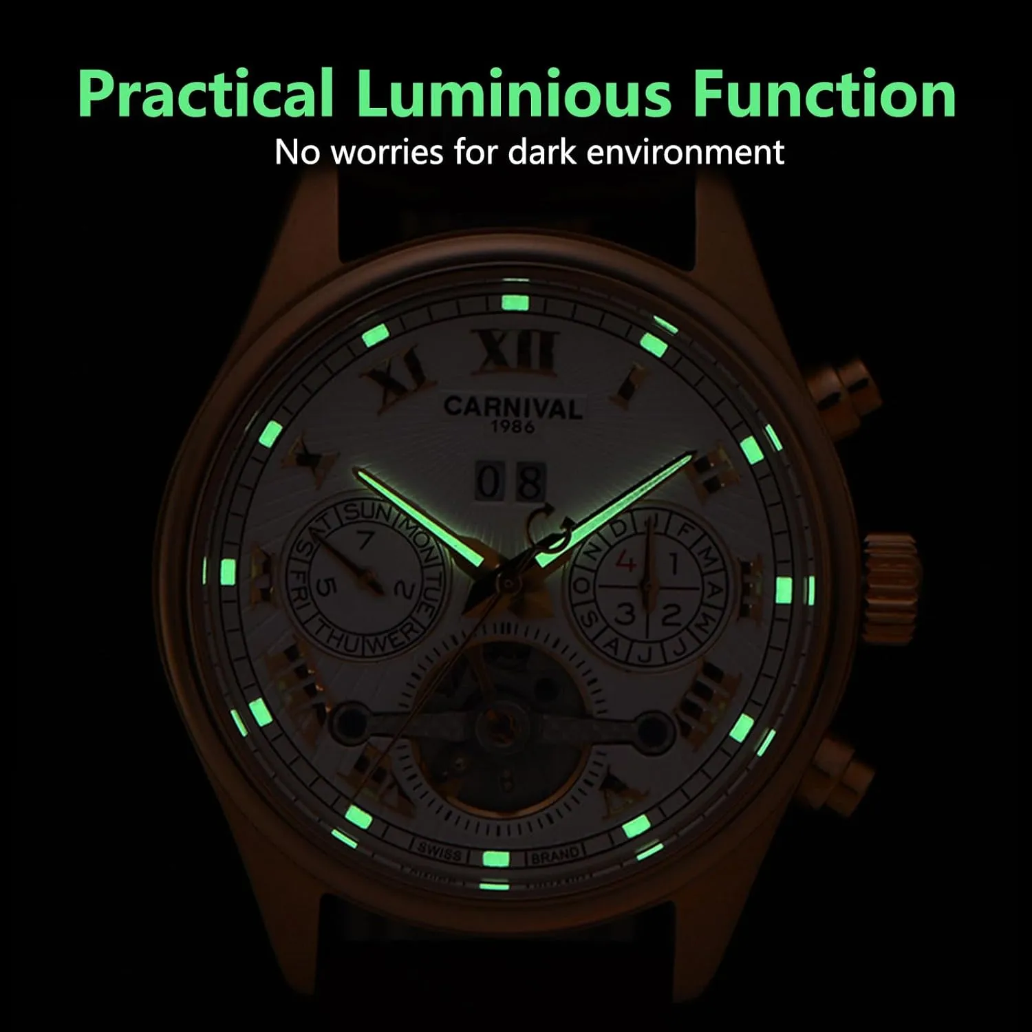 Watch for Men Sapphire Waterproof Calendar Luminous Fashion Tourbillon clockwise Mechanical Watch Automatic 