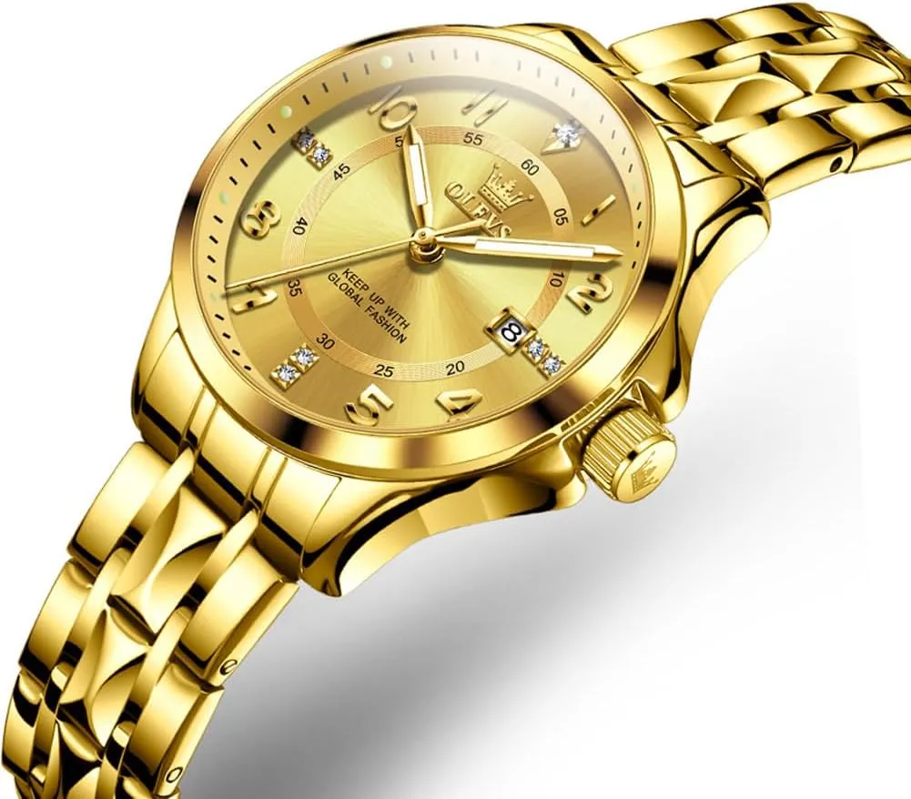 Watch for Women with Date Waterproof Stainless Steel Quartz Ladies Watch OLEVS Women's Watches oak majority Luxury Diamond Arabic Dial Wrist 