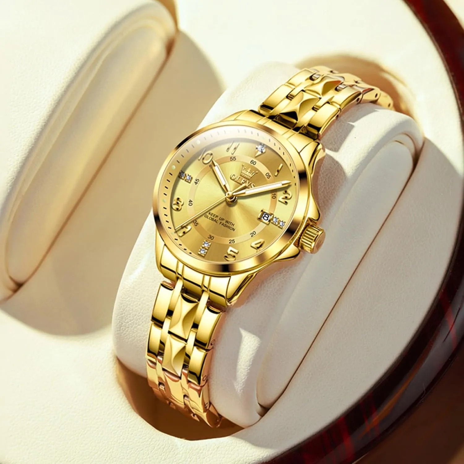Watch for Women with Date Waterproof Stainless Steel Quartz Ladies Watch OLEVS Women's Watches oak majority Luxury Diamond Arabic Dial Wrist 