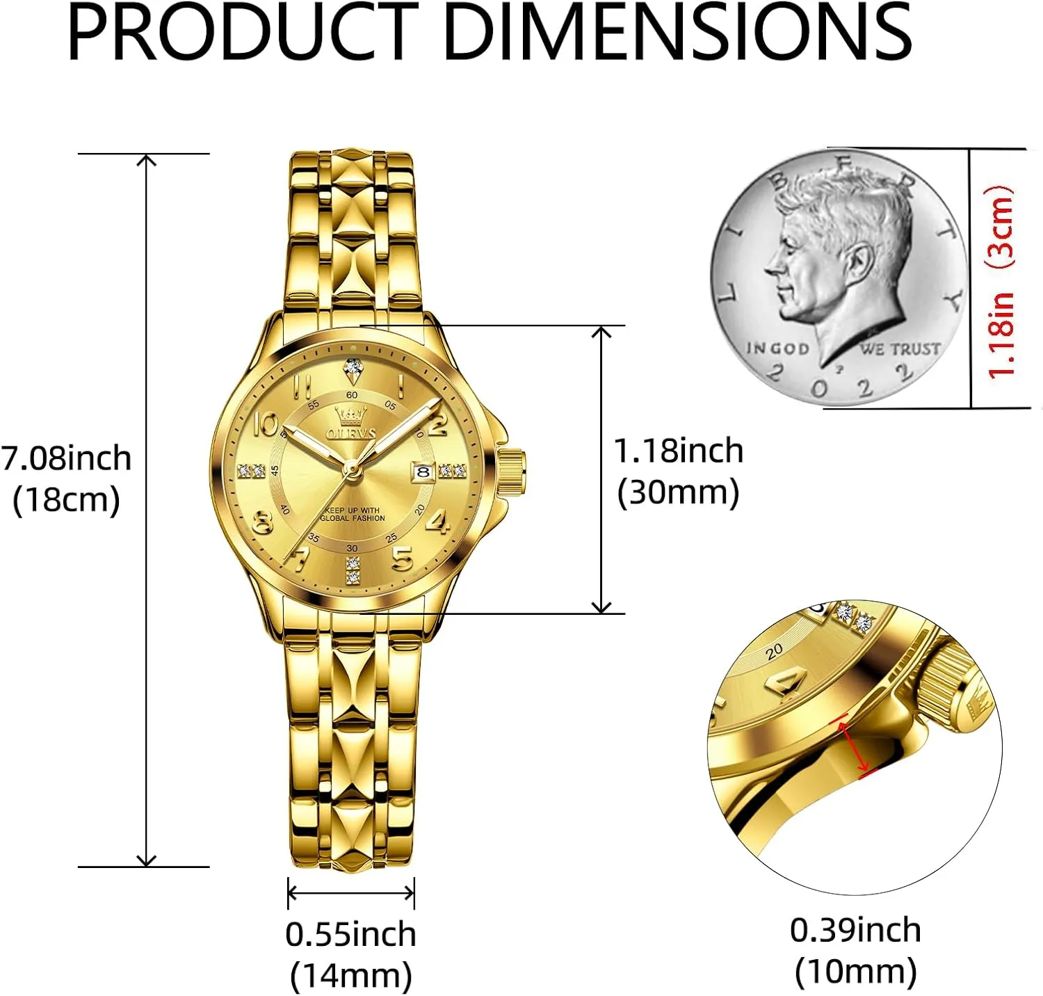 Watch for Women with Date Waterproof Stainless Steel Quartz Ladies Watch OLEVS Women's Watches oak majority Luxury Diamond Arabic Dial Wrist 