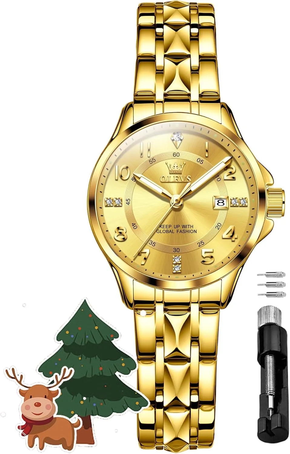 Watch for Women with Date Waterproof Stainless Steel Quartz Ladies Watch OLEVS Women's Watches oak majority Luxury Diamond Arabic Dial Wrist 
