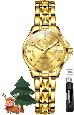 Watch for Women with Date Waterproof Stainless Steel Quartz Ladies Watch OLEVS Women's Watches oak majority Luxury Diamond Arabic Dial Wrist 