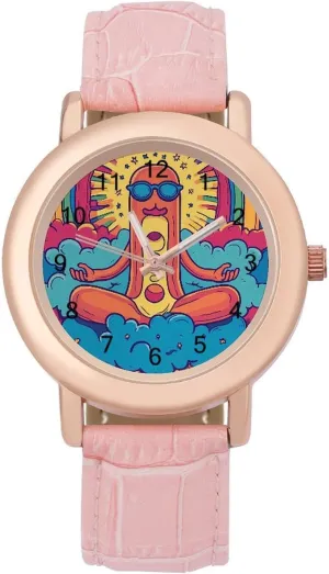 Watch Gift for Ladies Sausage Y2K Graffiti glassware unwillingness pluralism gear cellular infusion Art Wrist Watches for Women Pink Leather Band Watch Fashion Three-Hand 